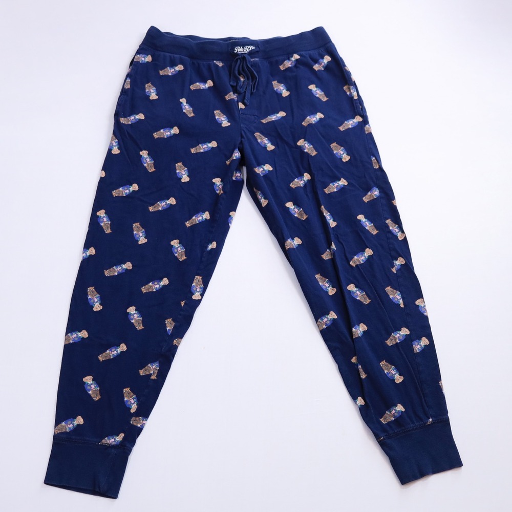Polo Ralph Lauren Pajama Joggers Mens Medium Navy Blue All Over Polo Bear Print